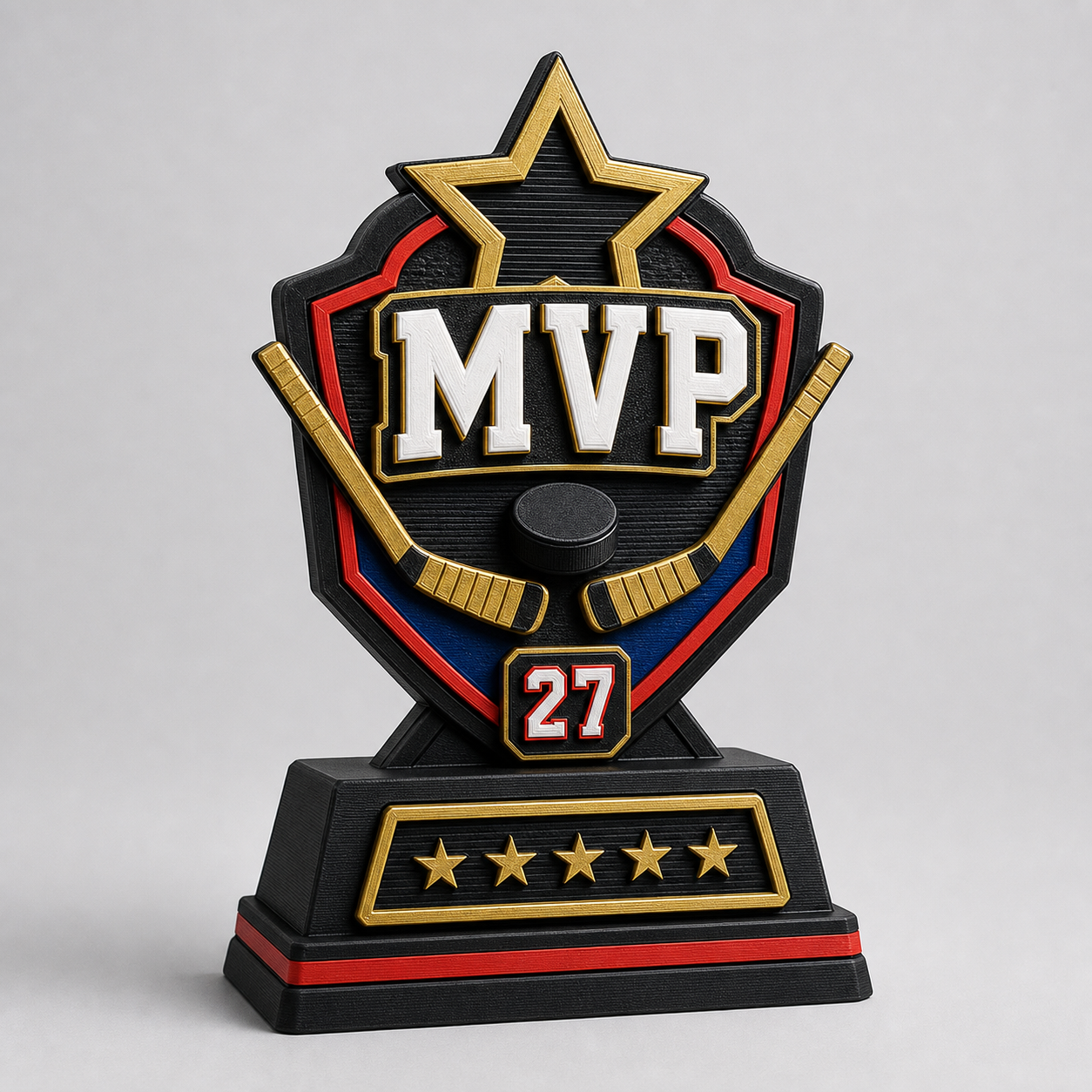 Custom 3D printed hockey award trophy.