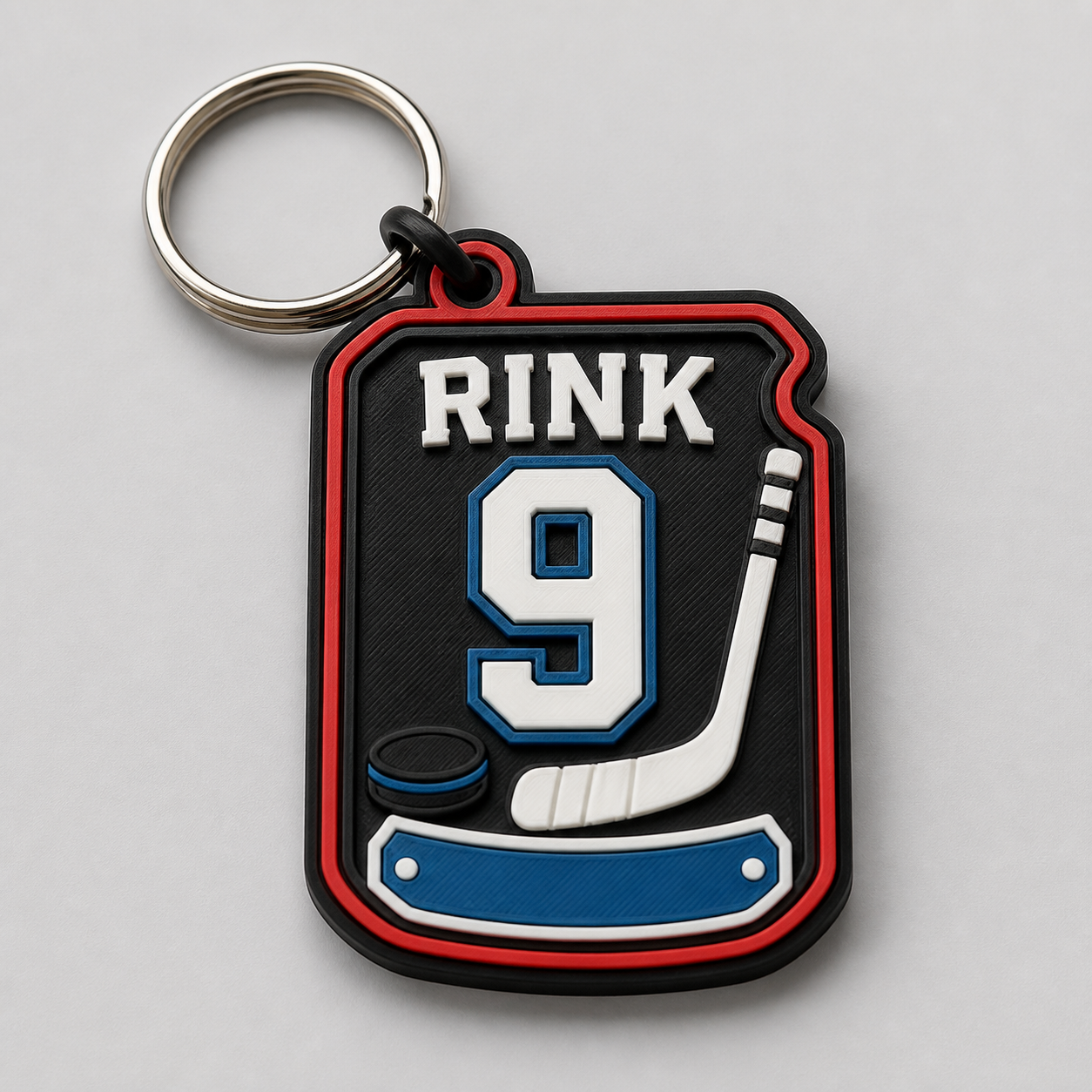 Custom 3D printed team key chain.